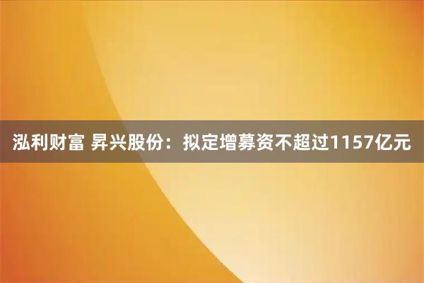 泓利财富 昇兴股份：拟定增募资不超过1157亿元